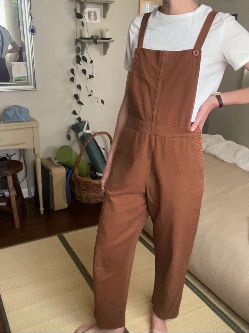 100% Cotton Overalls - Golden Brown Bib Jumpsuit with Pockets
